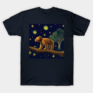 Bear Cub Walking at Night | Nursery Art T-Shirt